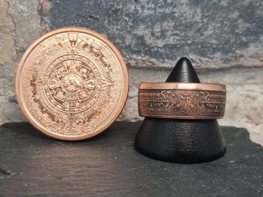 Aztec calendar coin ring